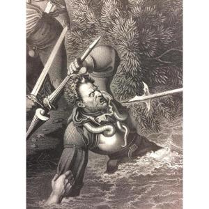 Grande Gravure Du XIXème Siècle — Scène De Bataille De 1444