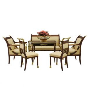 5-piece Empire Style Living Room In Mahogany And Gilt Bronze. 19th Century