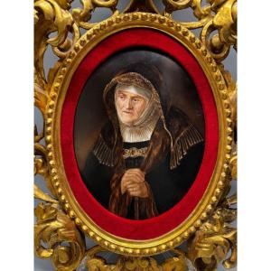 Peinture Sur Porcelaine. XIXème Siècle. Cadre H-55cm