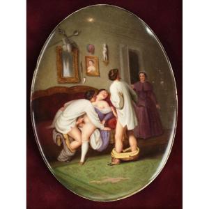 Plaque De Porcelaine "love Game", Kpm Berlin, Vers 1830