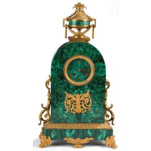 Malachite Clock. Napoleon III H-52cm