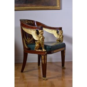 Empire-style Mahogany And Bronze Office Armchair In Very Good Condition