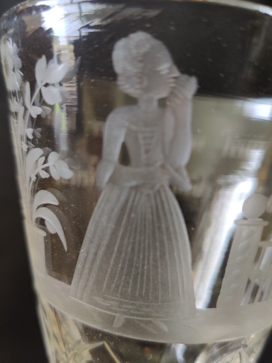 Engraved Stemmed Glass Alsace Where Germany Second Half 18th -photo-2
