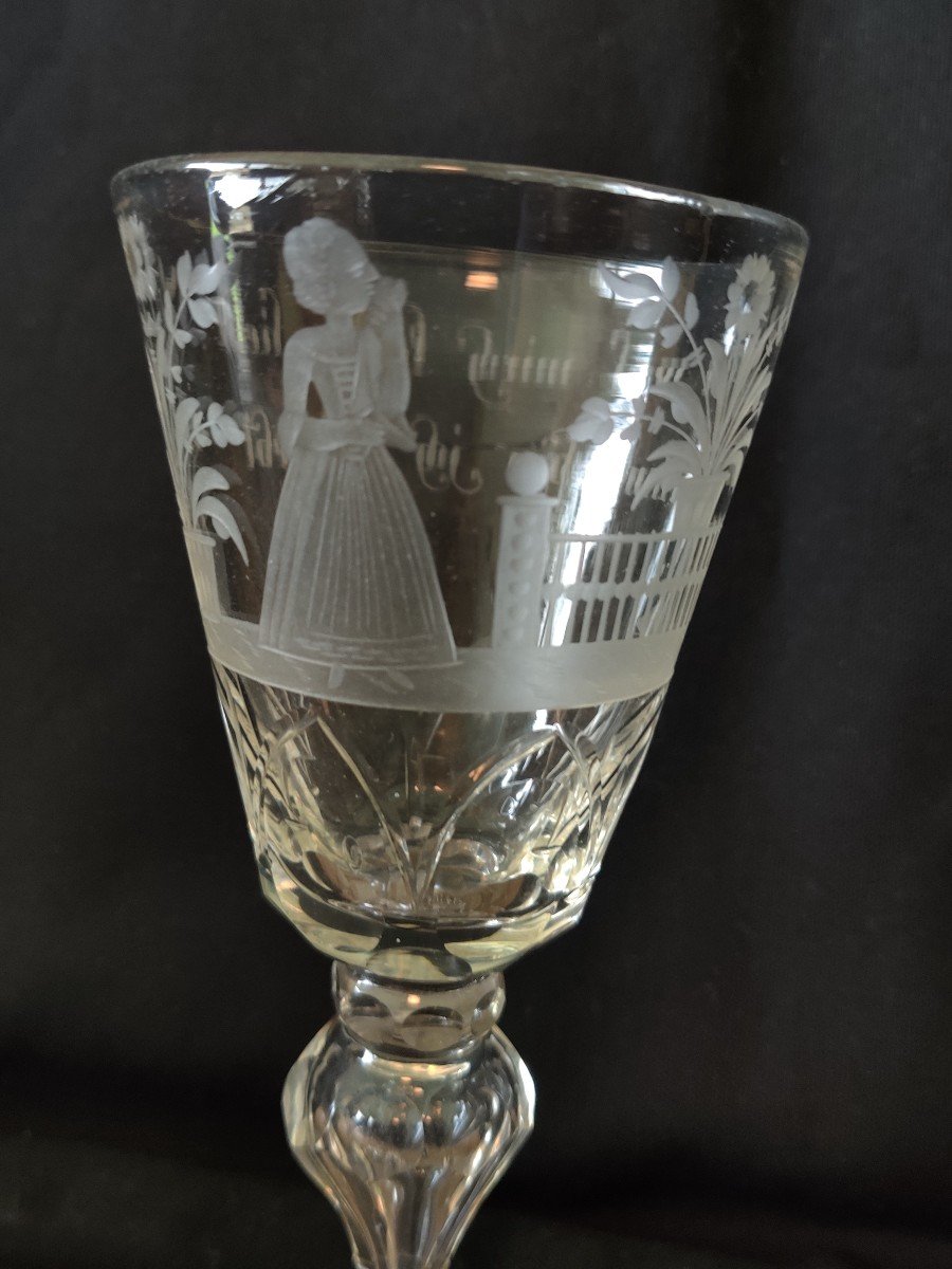 Engraved Stemmed Glass Alsace Where Germany Second Half 18th 