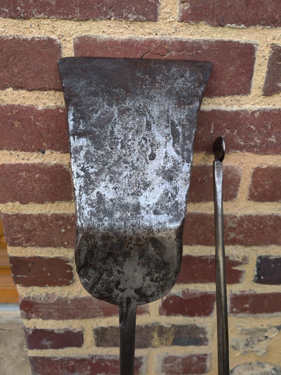 Grande Pelle Et Pince De Cheminée Fer Forge 18eme Siècle-photo-4