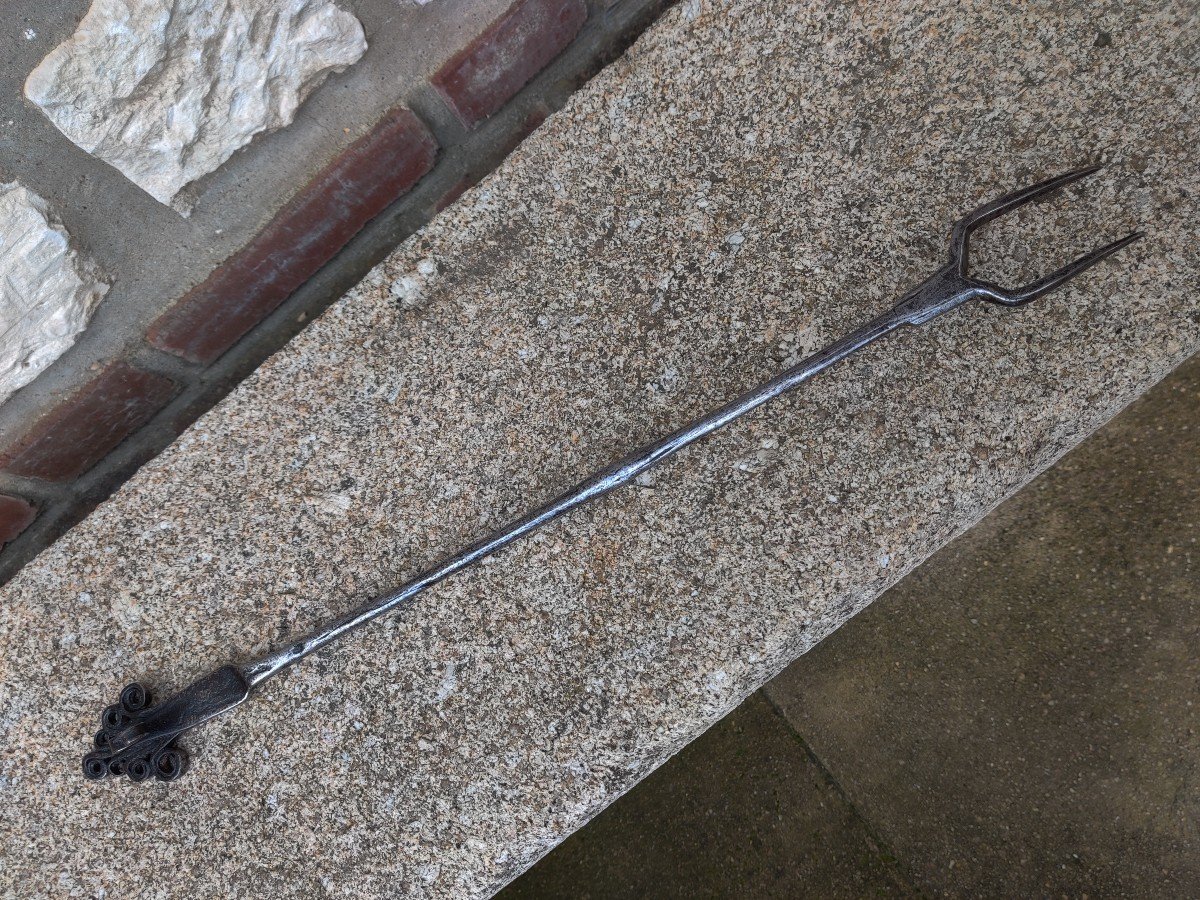 Large Wrought Iron Hearth Fork 18th Century-photo-2
