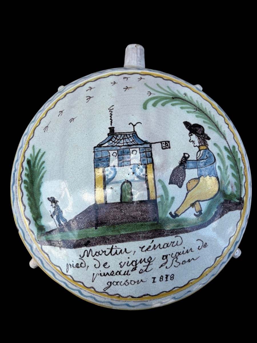 Nevers Or Auxerrois Earthenware Flask 1818