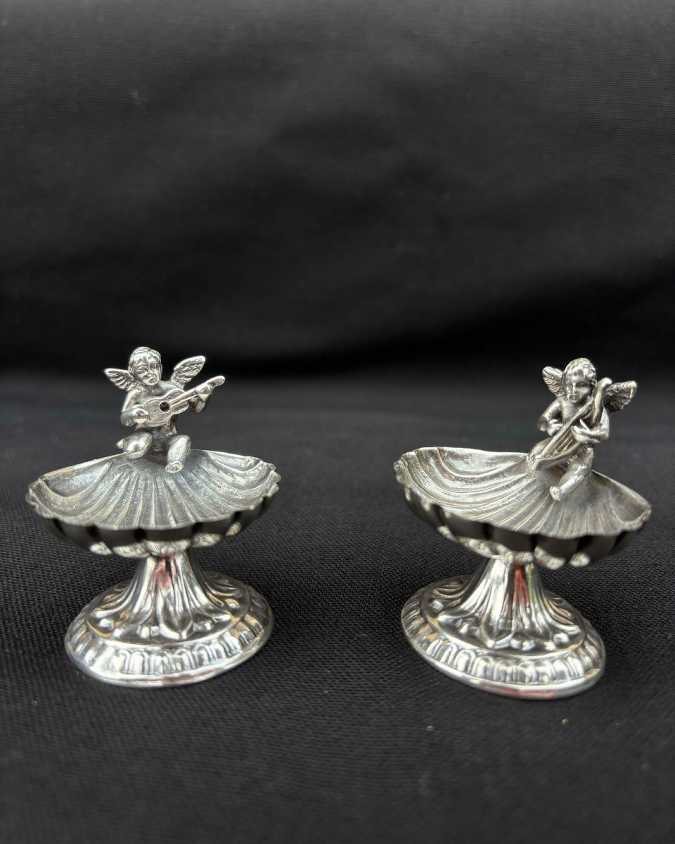 Pair Of Salt Cellars With Musician Angels, 20th Century 