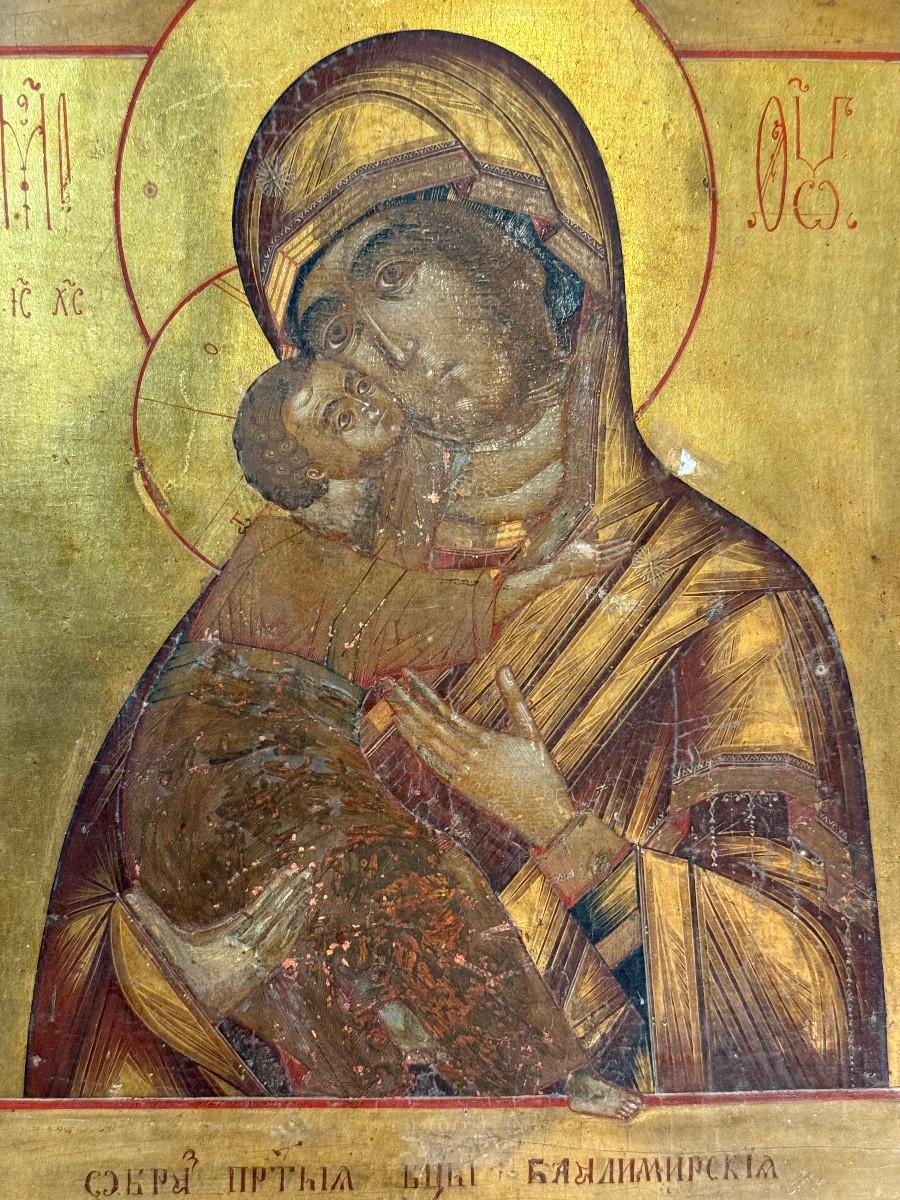 Russia - 19th Century Icon Depicting Our Lady Of Vladimir-photo-2