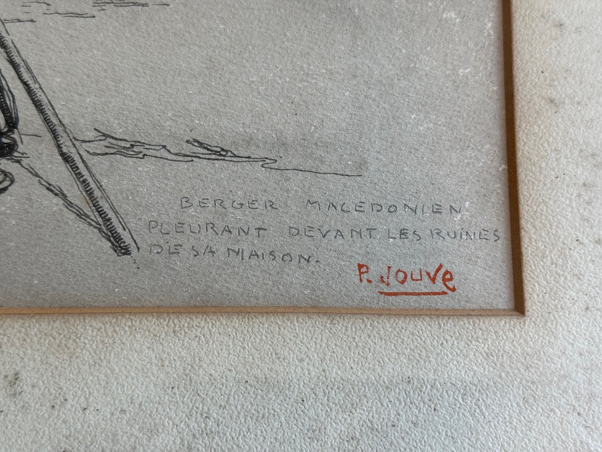 Paul Jouve - Drawing On Paper - Macedonian Shepherd Weeping In Front Of The Ruins Of His House-photo-3