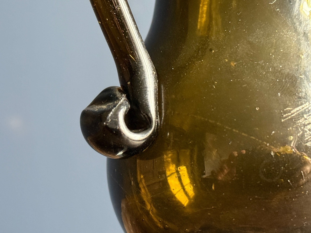 Rare Small 18th Century Green Glass Pitcher, Normandy-photo-3