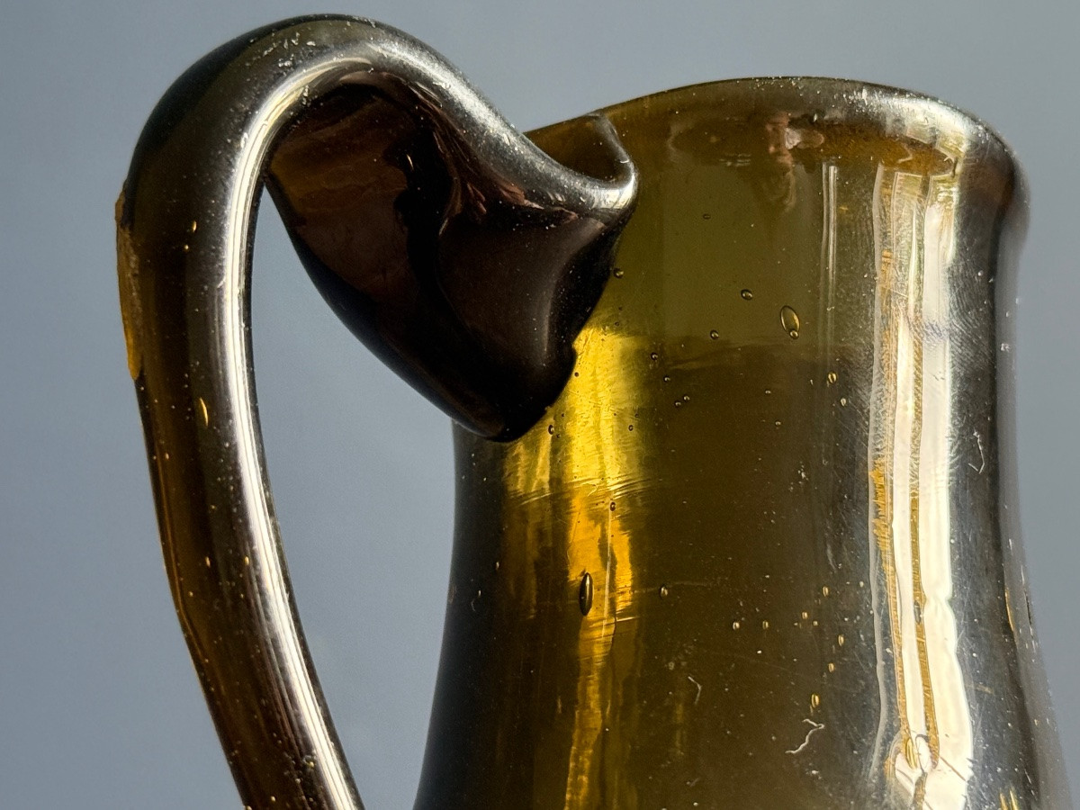 Rare Small 18th Century Green Glass Pitcher, Normandy-photo-4