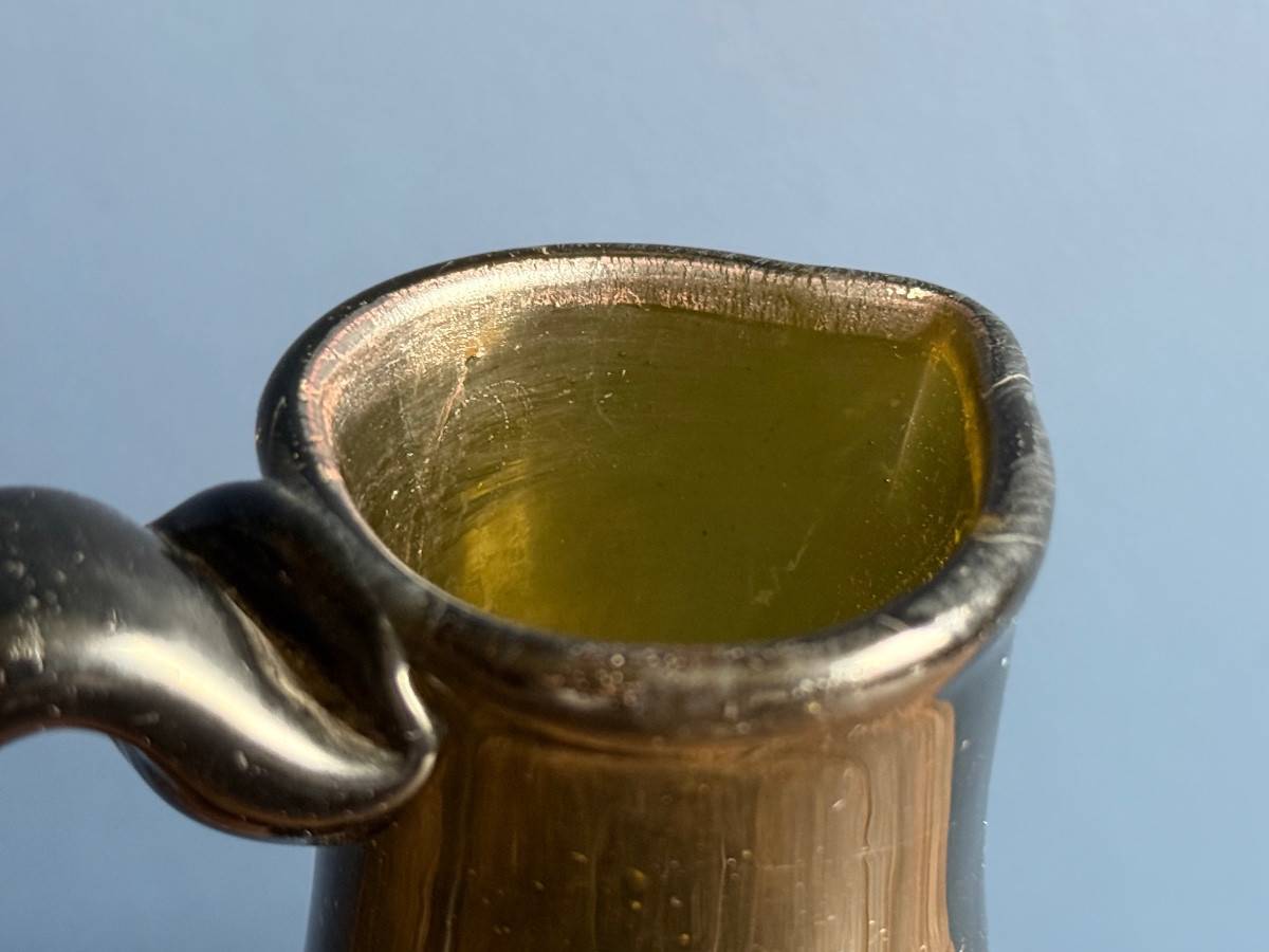 Rare Small 18th Century Green Glass Pitcher, Normandy-photo-2