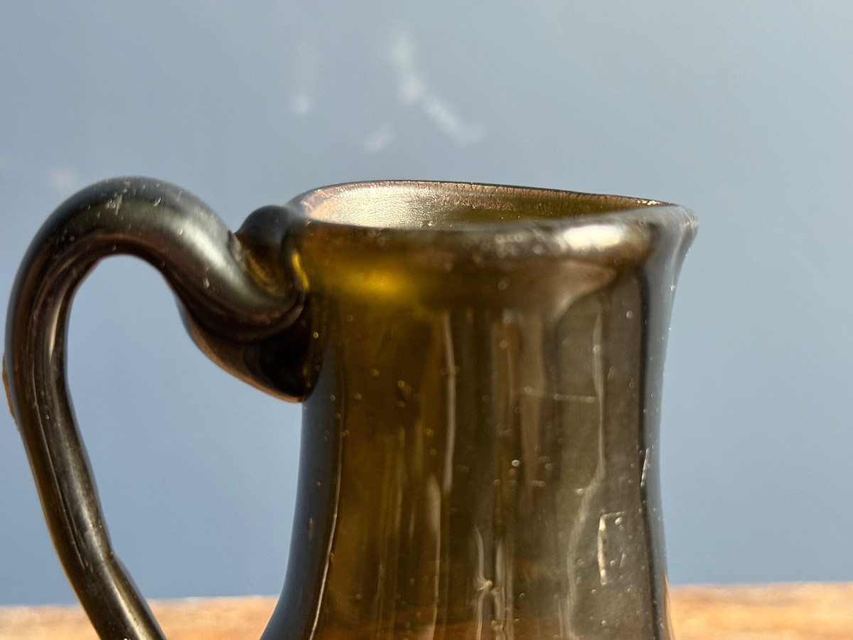 Rare Small 18th Century Green Glass Pitcher, Normandy-photo-5