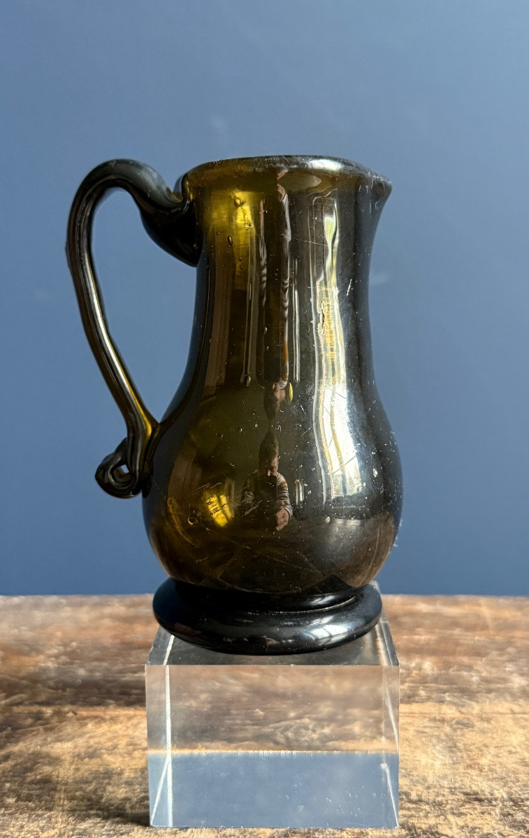 Rare Small 18th Century Green Glass Pitcher, Normandy