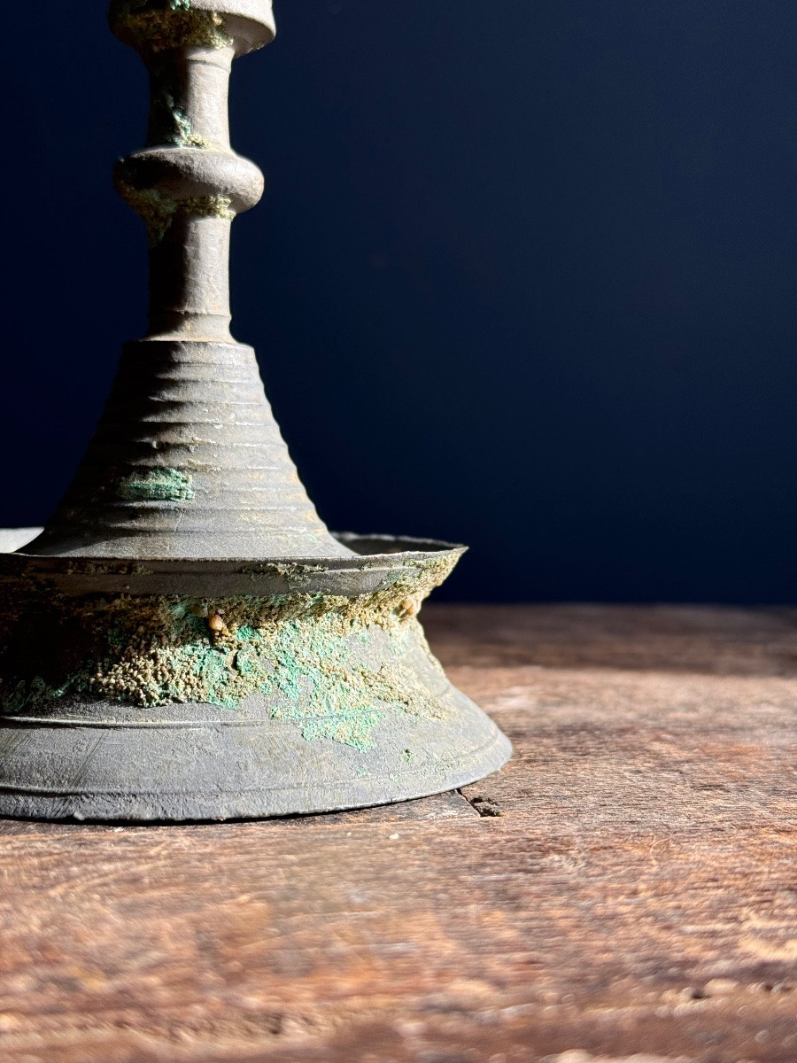 Museum - Rare Gothic Candlestick, Flanders Circa 1500 - Superb Patina-photo-2