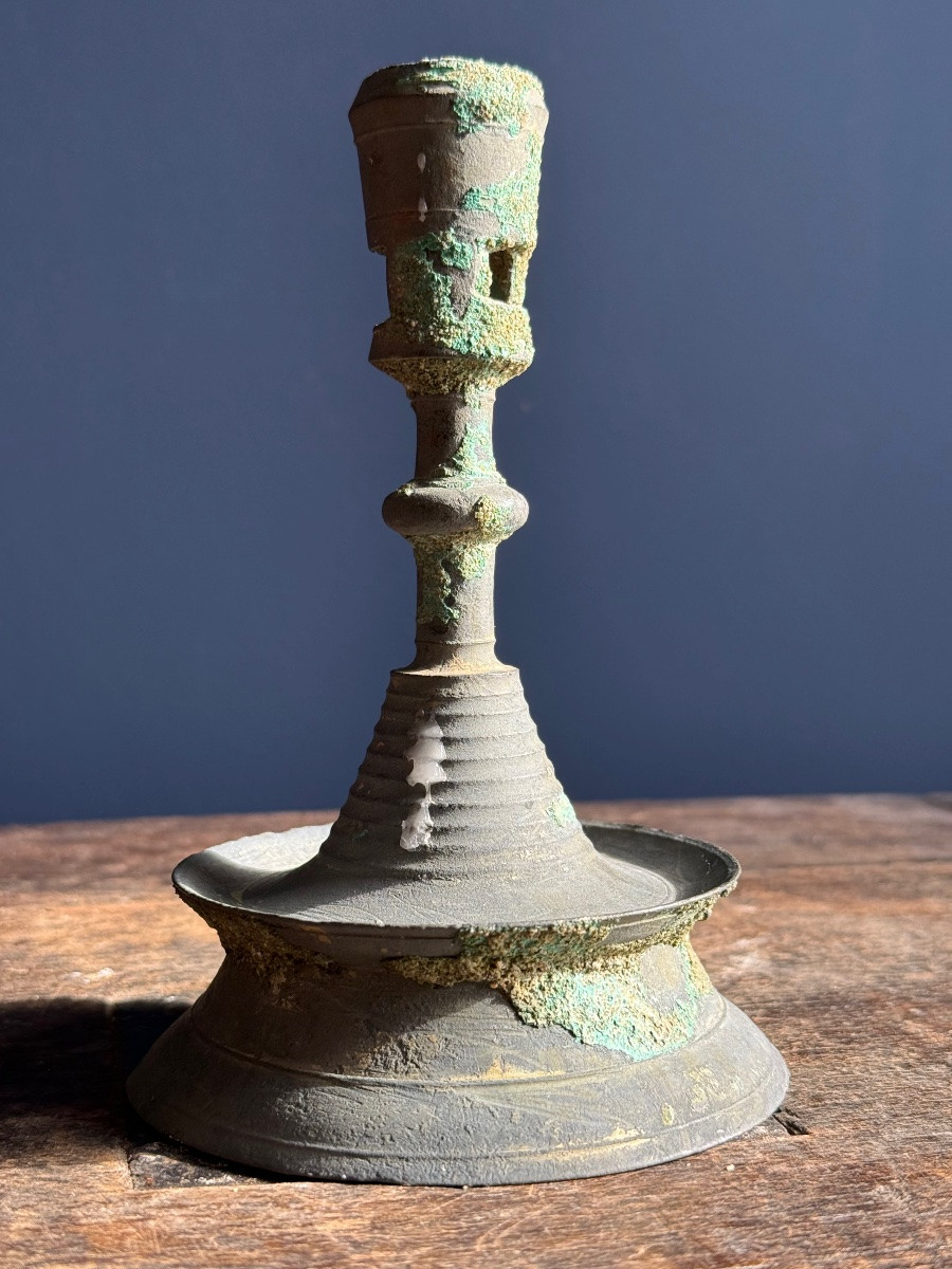 Museum - Rare Gothic Candlestick, Flanders Circa 1500 - Superb Patina-photo-6
