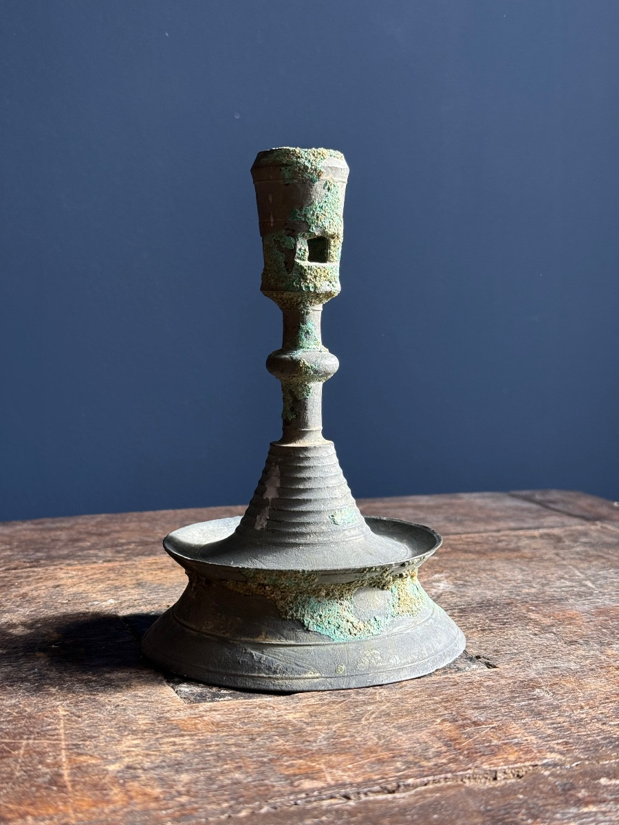 Museum - Rare Gothic Candlestick, Flanders Circa 1500 - Superb Patina