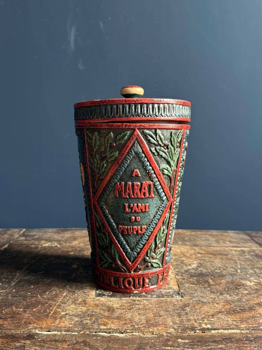 Museum - Revolutionary Tobacco Jar Circa 1790-1800 In Polychrome Wood -photo-2