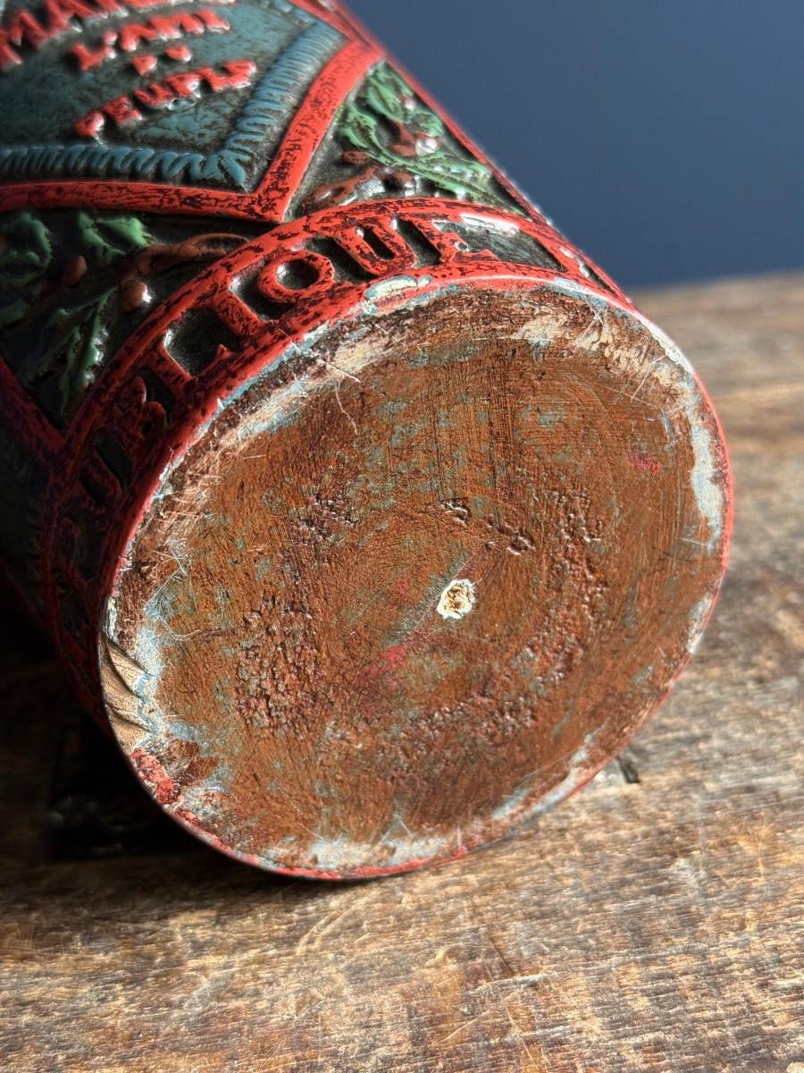 Museum - Revolutionary Tobacco Jar Circa 1790-1800 In Polychrome Wood -photo-5