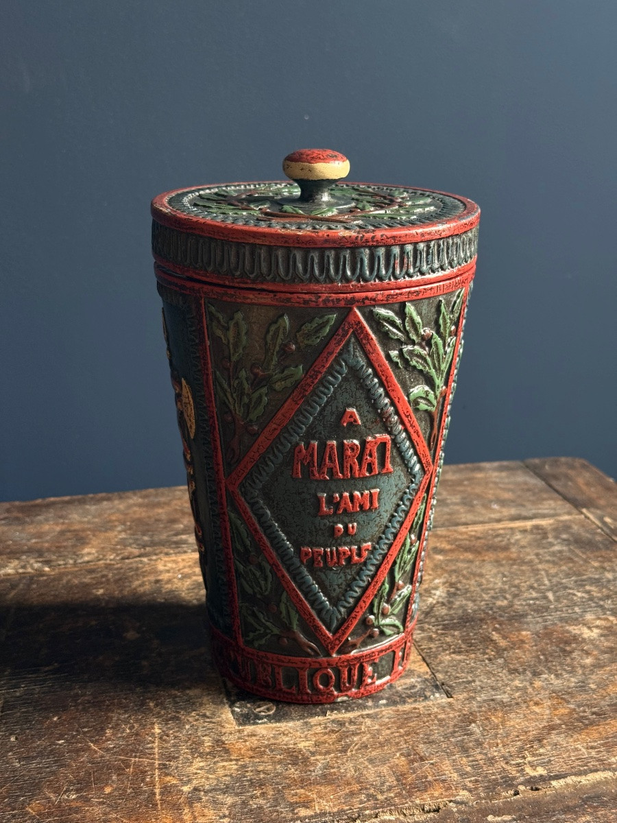 Museum - Revolutionary Tobacco Jar Circa 1790-1800 In Polychrome Wood -photo-6