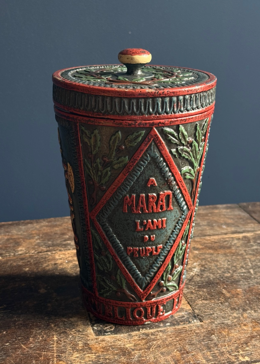 Museum - Revolutionary Tobacco Jar Circa 1790-1800 In Polychrome Wood 