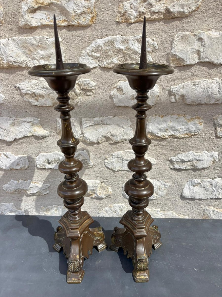 Pair Of Patinated Bronze Picnic Chairs 17th Century-photo-2
