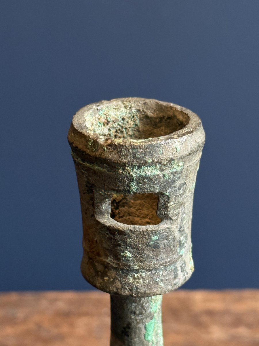 Brass Candlestick Circa 1500, Flanders, Magnificent Patina-photo-2