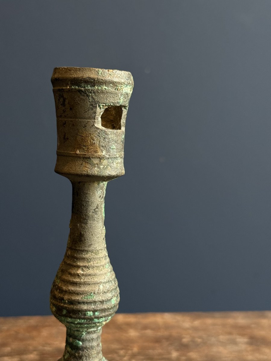 Brass Candlestick Circa 1500, Flanders, Magnificent Patina-photo-3