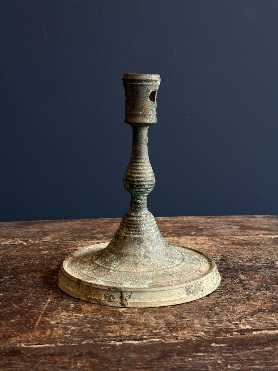 Brass Candlestick Circa 1500, Flanders, Magnificent Patina