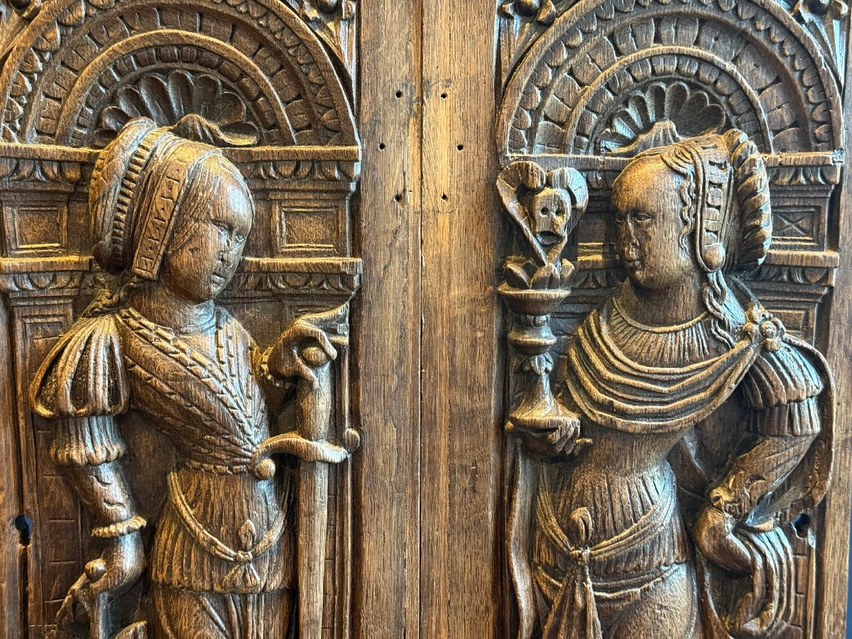Pair Of Carved Oak Panels, Normandy, C. 1520-photo-2