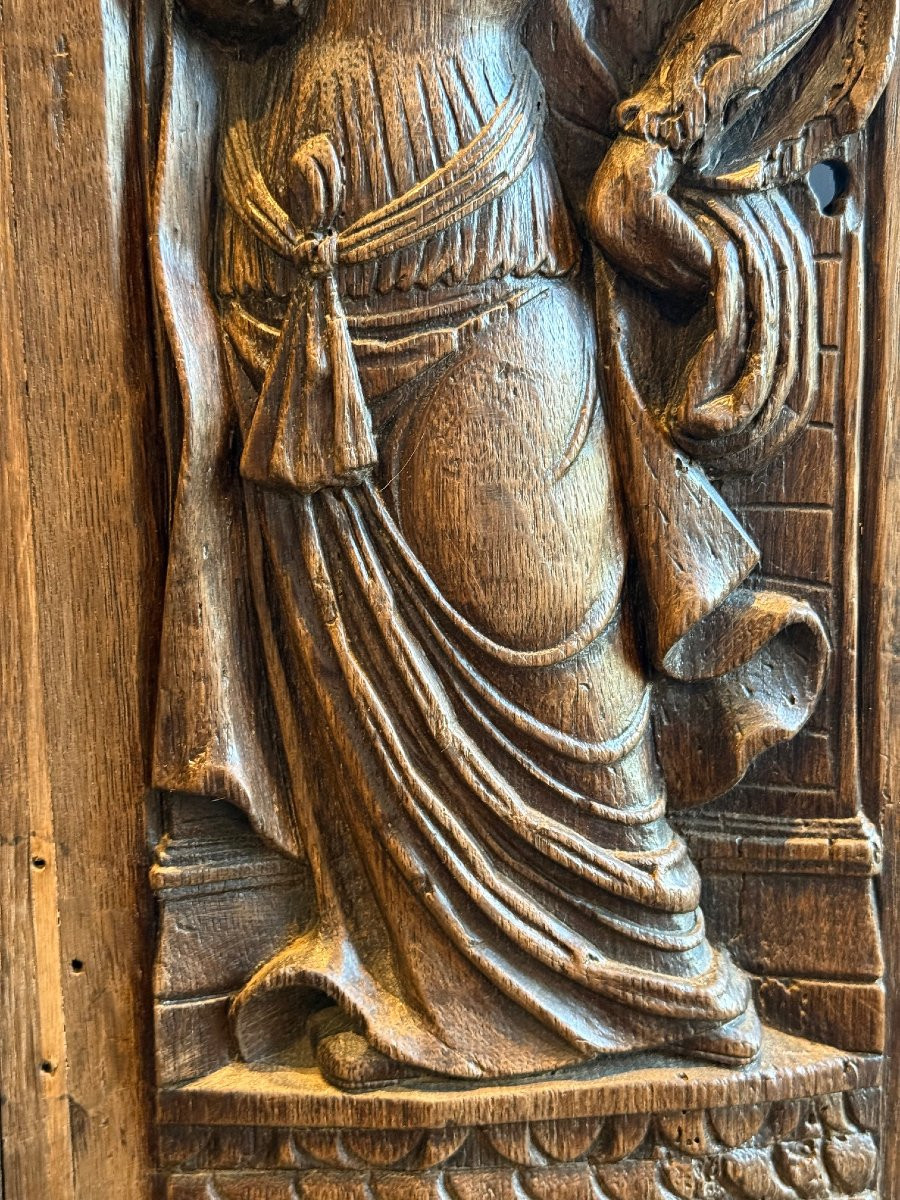 Pair Of Carved Oak Panels, Normandy, C. 1520-photo-1