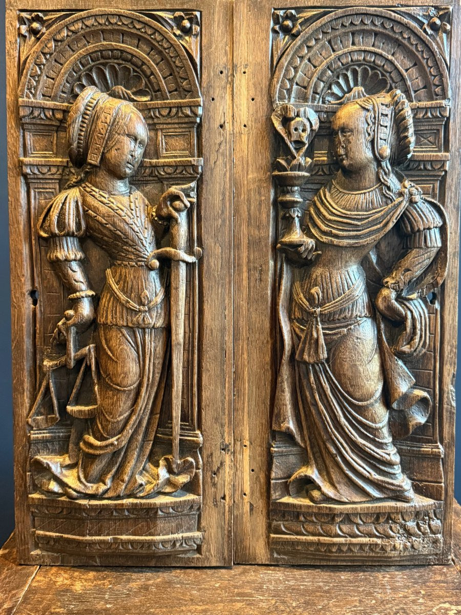 Pair Of Carved Oak Panels, Normandy, C. 1520-photo-3