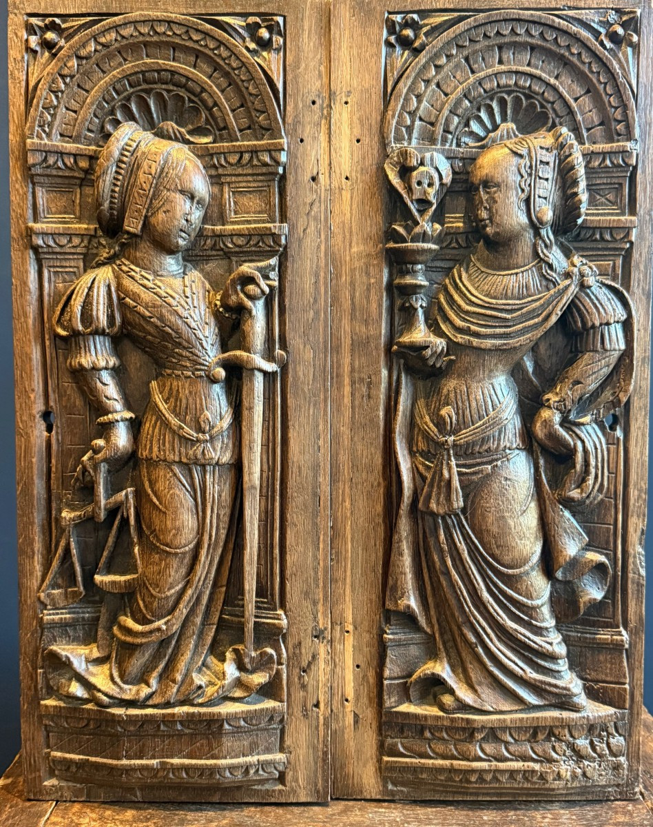 Pair Of Carved Oak Panels, Normandy, C. 1520