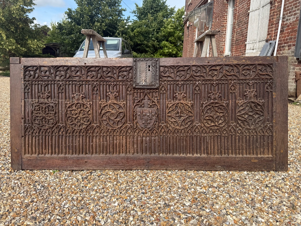 Flamboyant Gothic Chest Front, France, Burgundy, 15th Century-photo-3