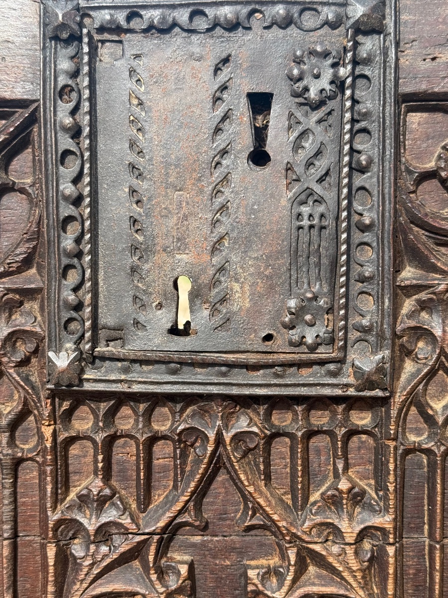 Flamboyant Gothic Chest Front, France, Burgundy, 15th Century-photo-4