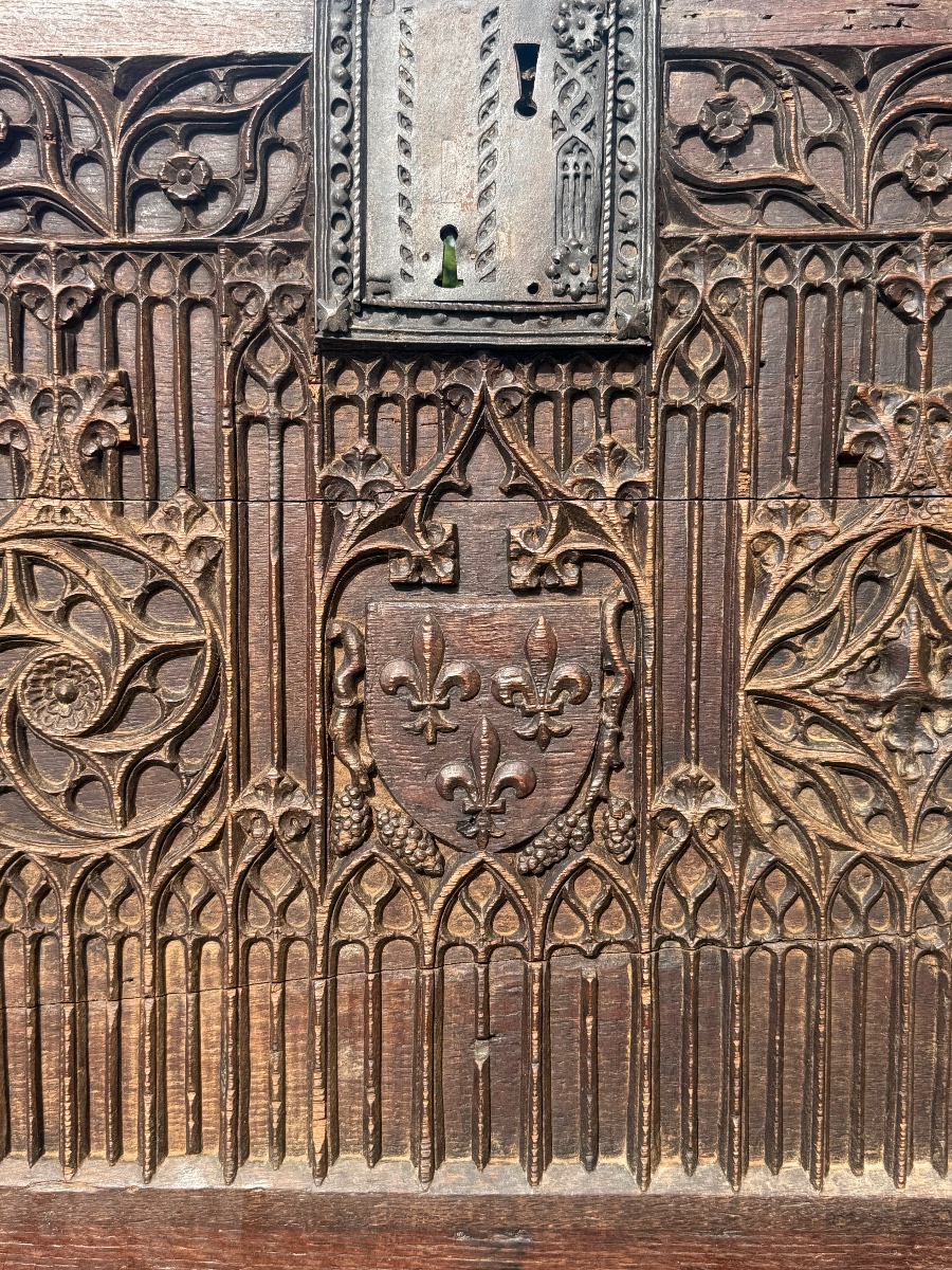 Flamboyant Gothic Chest Front, France, Burgundy, 15th Century-photo-4