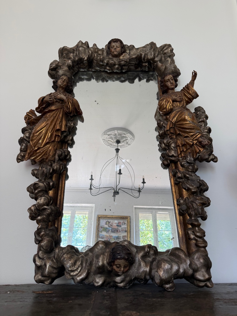 Grand miroir baroque polychrome, Italie vers 1700-photo-7