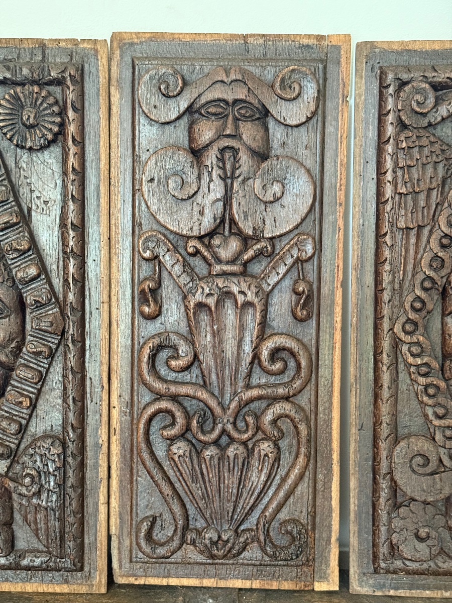 Set Of Three Oak Panels, England, Circa 1600-photo-1
