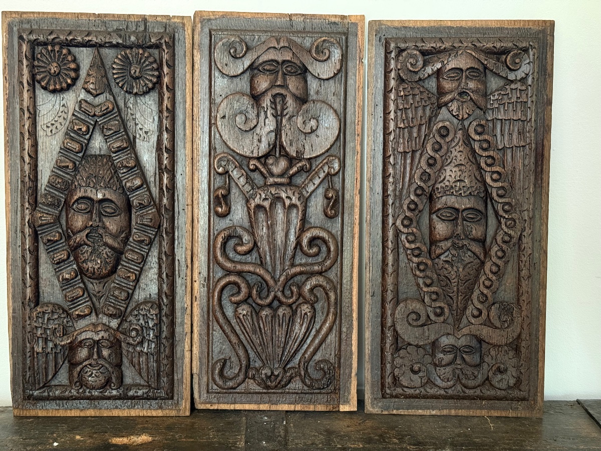 Set Of Three Oak Panels, England, Circa 1600