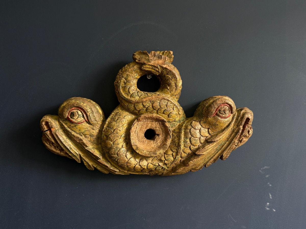 Polychrome Oak Barrel Lock, Alsace, Circa 1700-photo-2