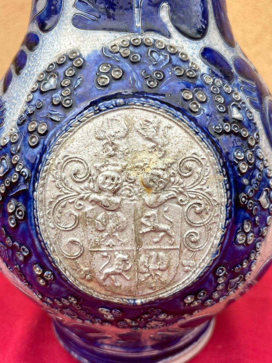 Westerwald Stoneware Pitcher With Coat Of Arms, Circa 1700