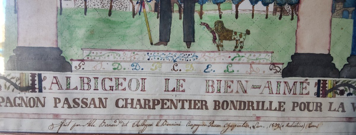Exceptionnel Diplôme De Compagnon Charpentier, France 1839-photo-2