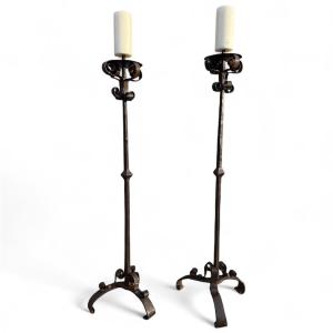 Pair Of Wrought Iron Candlesticks - Italy Circa 1600