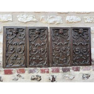 4 Panels Decorated With Floral Arabesques 16th Century