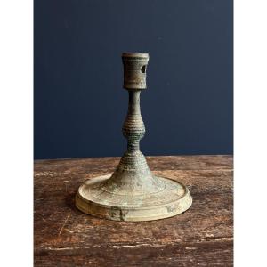 Brass Candlestick Circa 1500, Flanders, Magnificent Patina