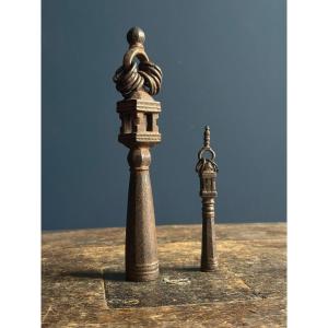 India - Two Antique Iron Khakkhara Buddhist Monk Staffs