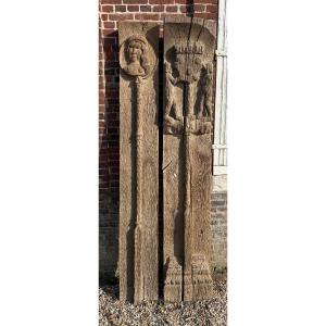 Musée - éléments d’architecture en chêne aux armes des DeNeuvilles - Normandie - XVe siècle 