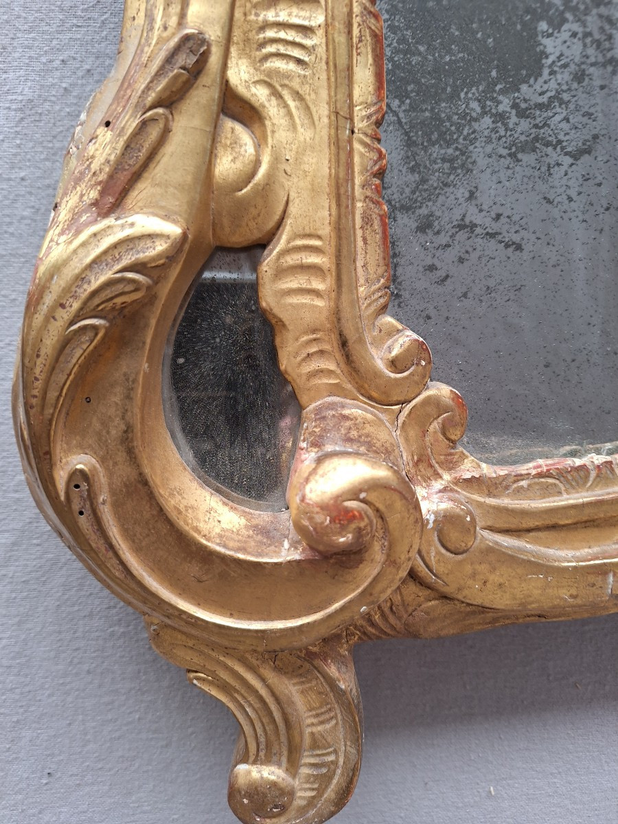 18th Century Gilded Wood Mirror Louis XV Provencal à Parcloses-photo-2