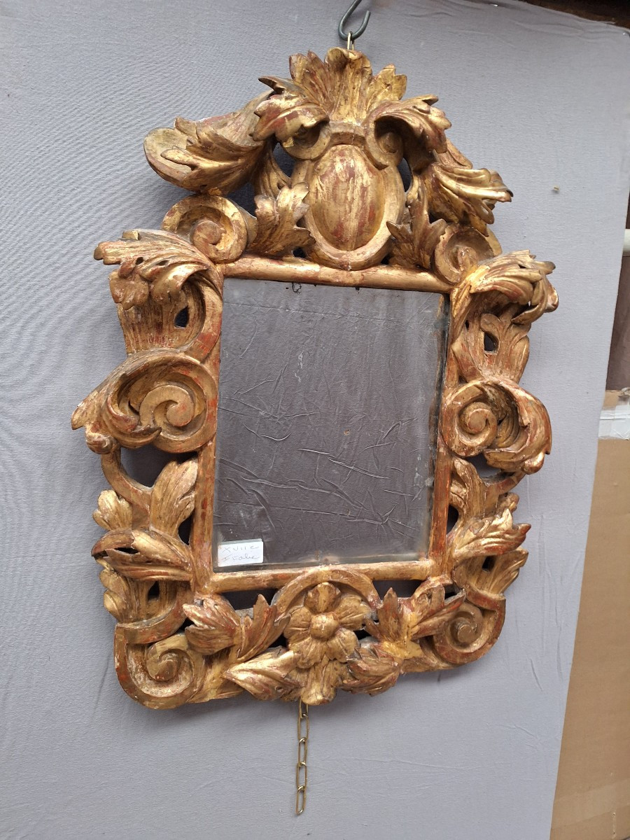 Miroir bois dore.Baroque  Italie Début 18 ieme siecle 